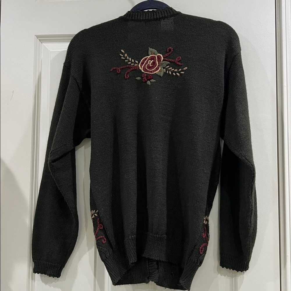 Koret vintage embroidered cardigan size small green floral - Picture 3 of 3